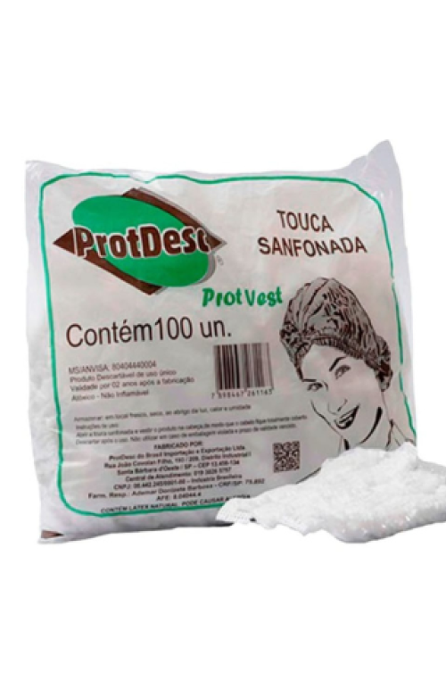 Touca Descartável Sanfonada Branca- Protdesc Embalagem com 100 unidades-gramatura 20