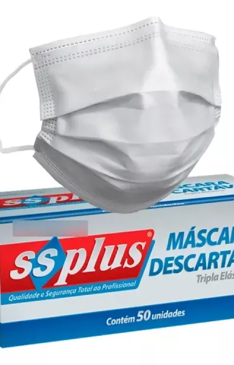 Máscara Cirúrgica Descartável Tripla SSPLUS Embalagem com 50 unidades
